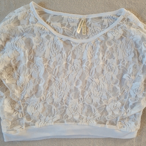 Vintage Y2K White Lace Crop Top Dolman Sleeve Large Fairy Grunge - Picture 5 of 10